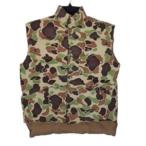 Cabela's Puffer Vest Men Large Brown Duck Hunter Camo Reversible Down Fill